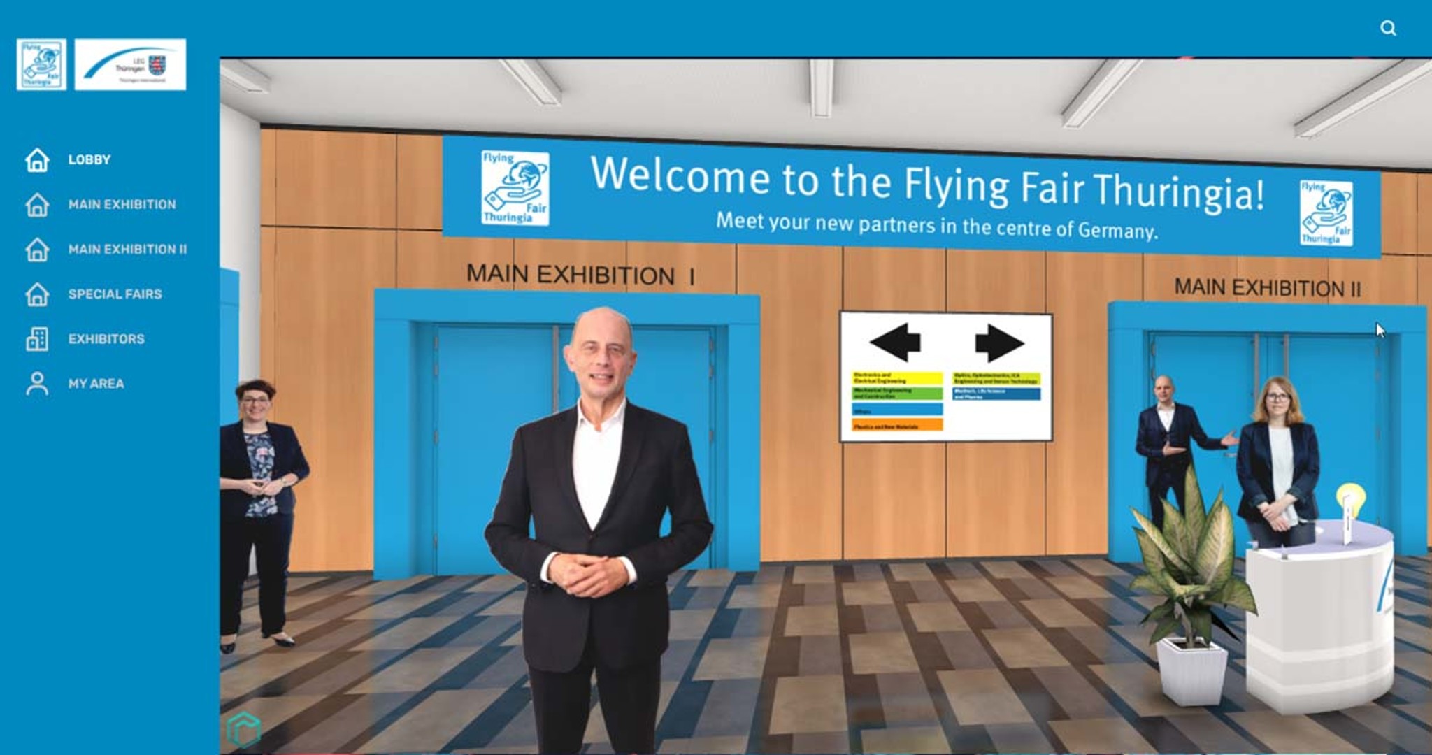 Entrance area of the virtual trade fair Entrance area of the virtual fair Flying Fair Thuringia